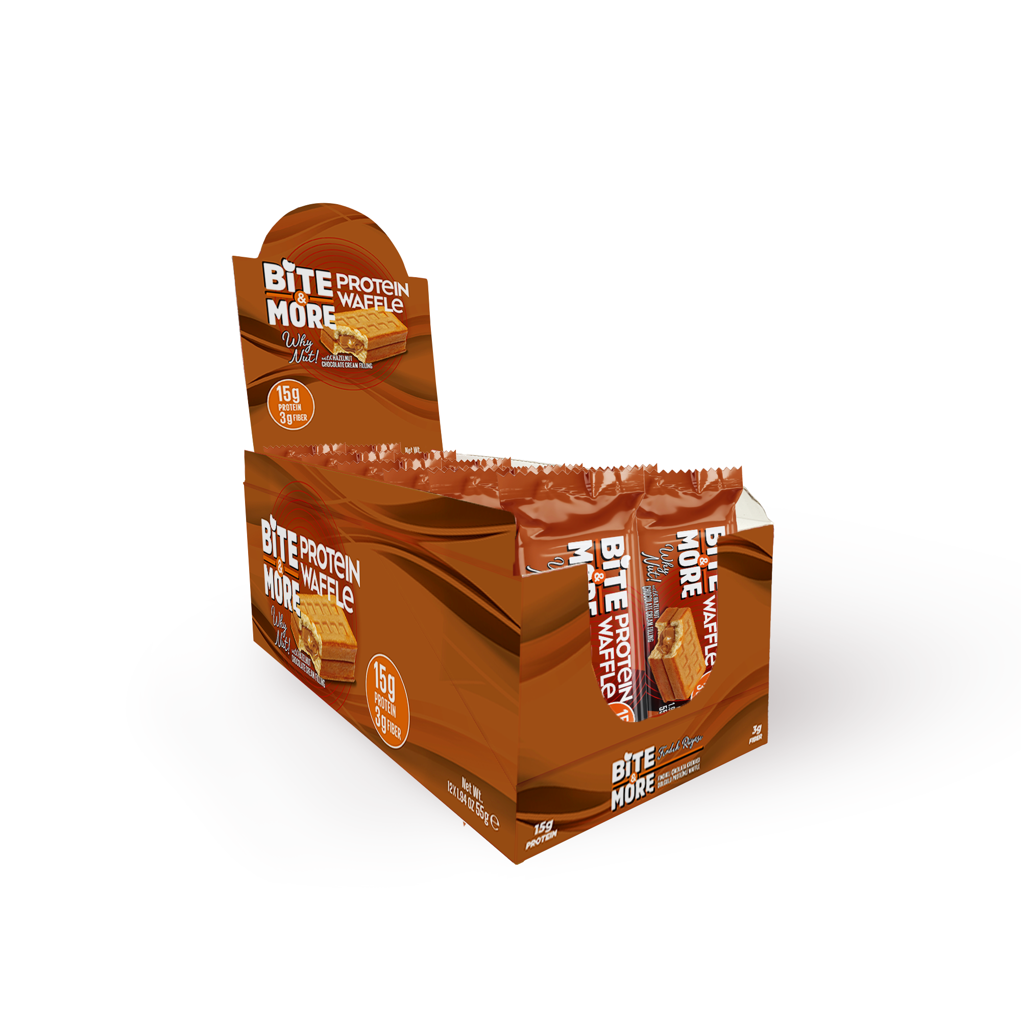 Bite & More Protein Waffle 55 GR - Hazelnut - 12 Adet