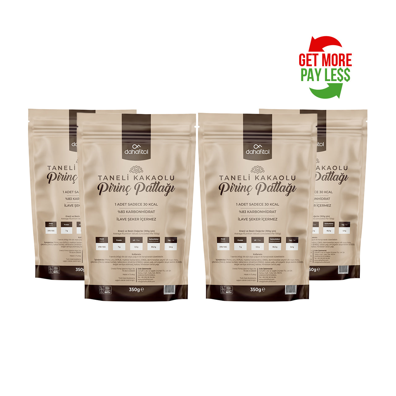 Dahafit Taneli Kakaolu Pirinç Patlağı 4'lü