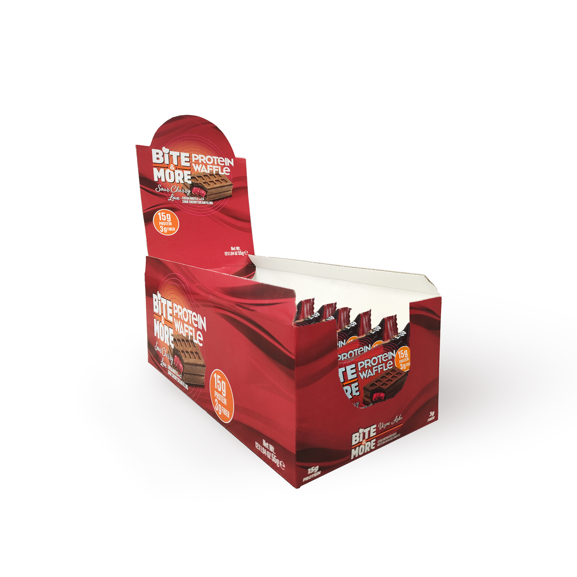 Bite & More Protein Waffle 55 GR - Cherry - 12 Adet