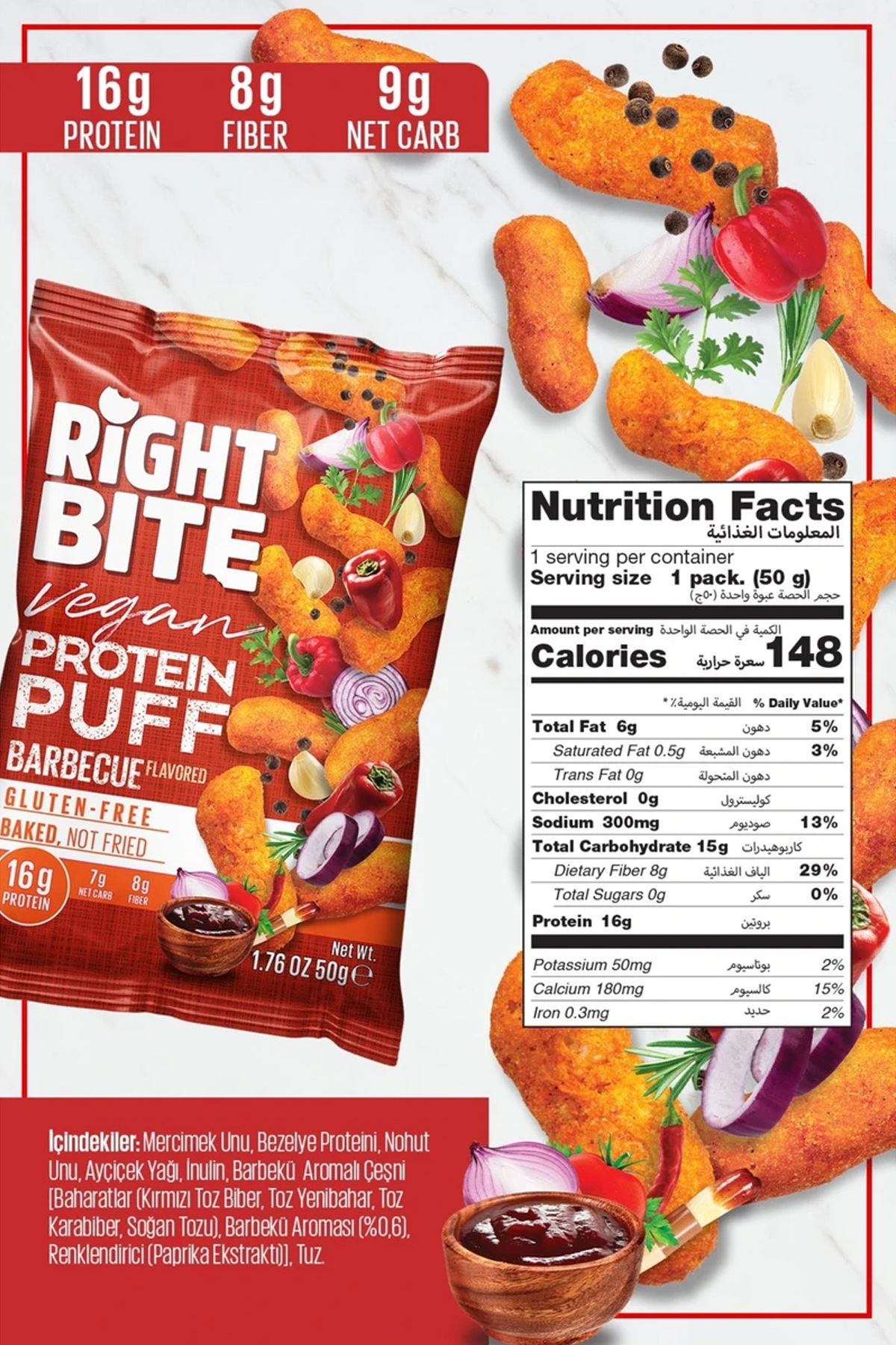 Bite & More Proteinli Vegan Cips 50 GR - Barbecue - 12 Adet