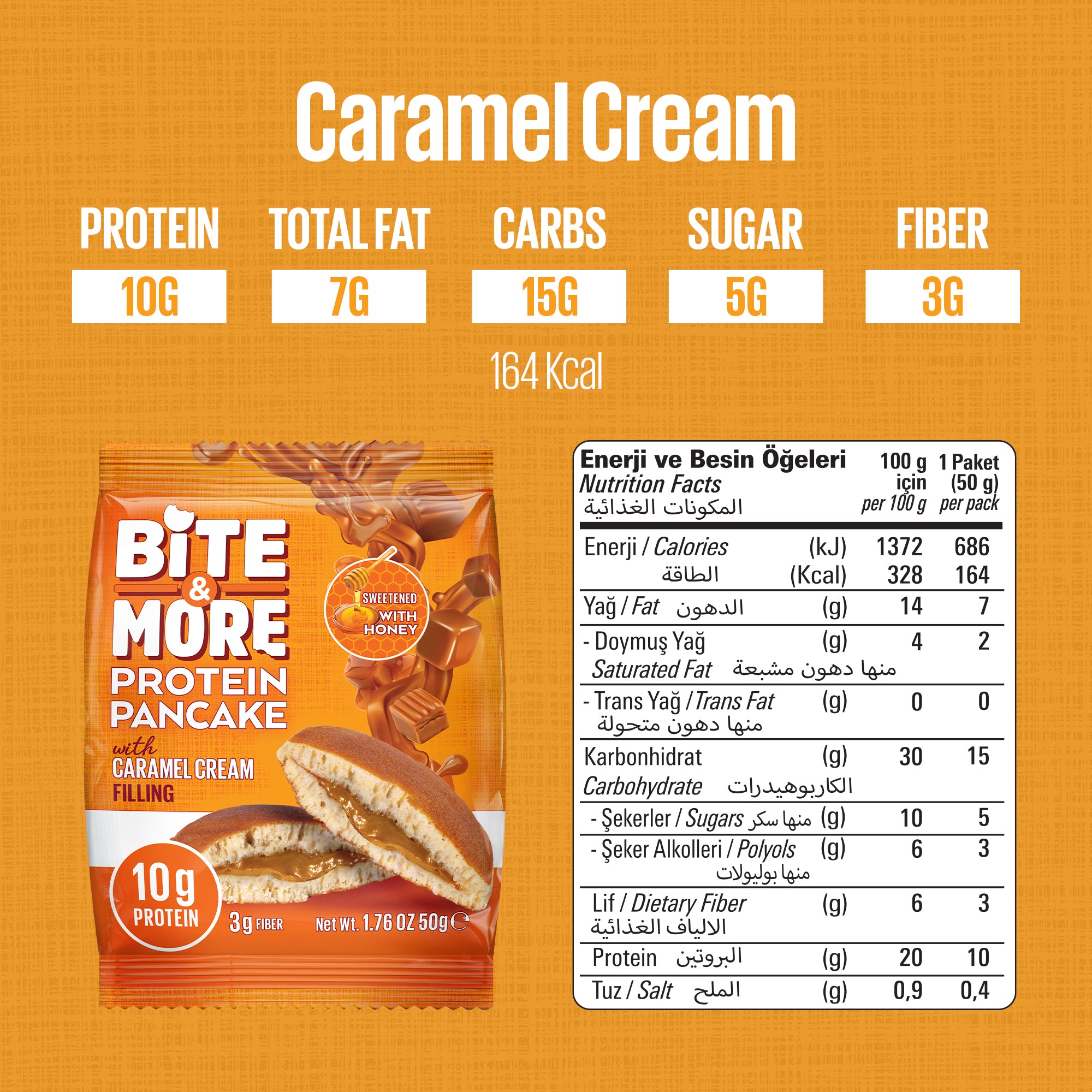 Bite & More Protein Pancake 50 GR - Caramel Cream 12 Adet