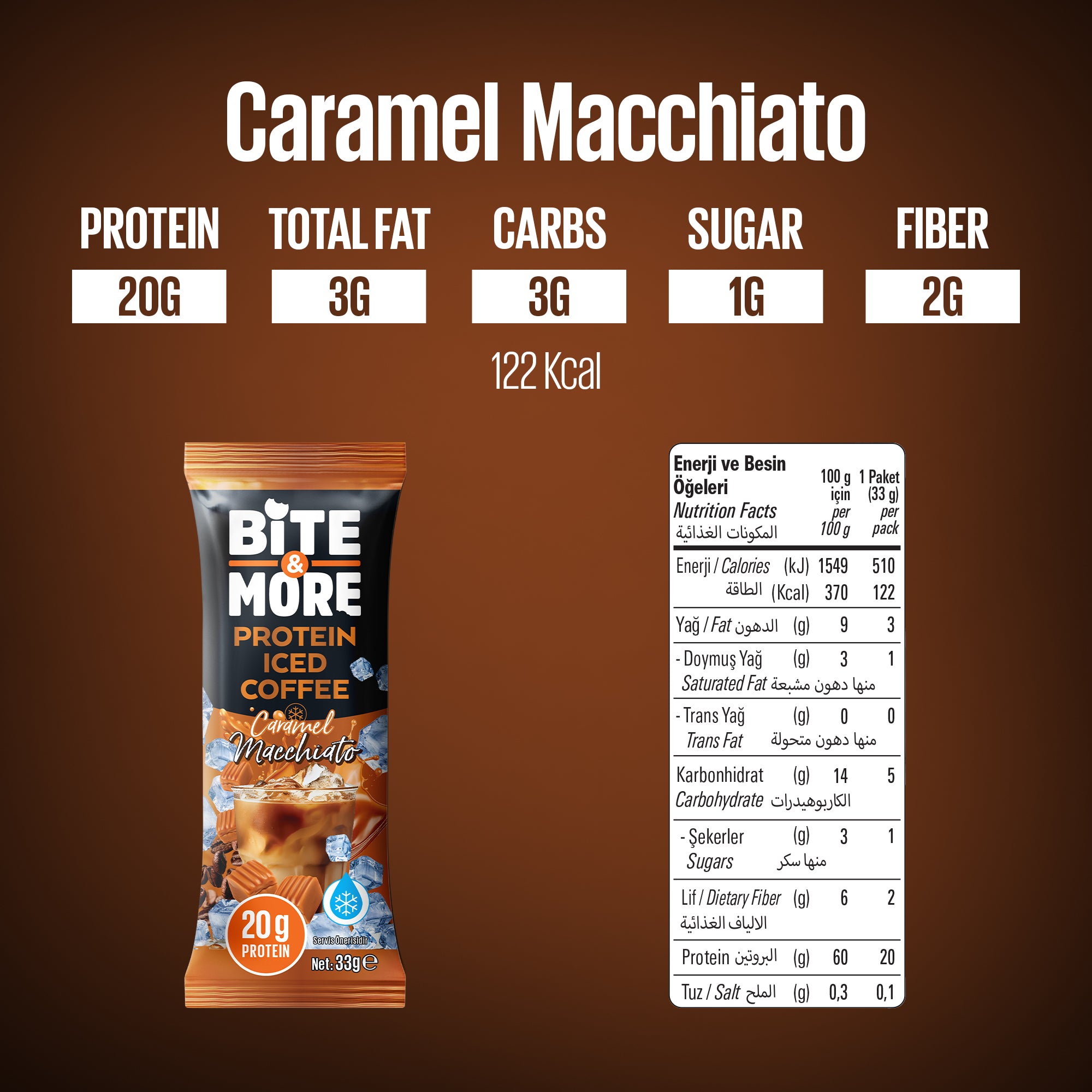 Bite & More Protein Iced Coffee 33 GR 10'Lu - Caramel Macchiato