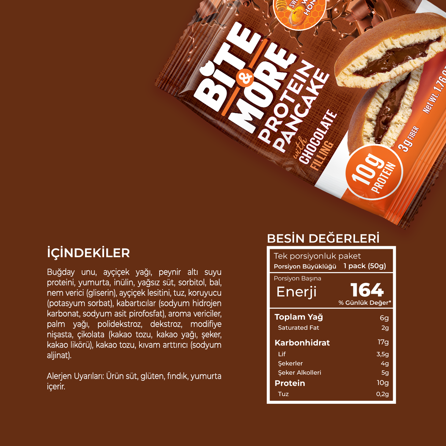 Bite & More Protein Pancake 50 GR - Chocolate Cream 12 Adet