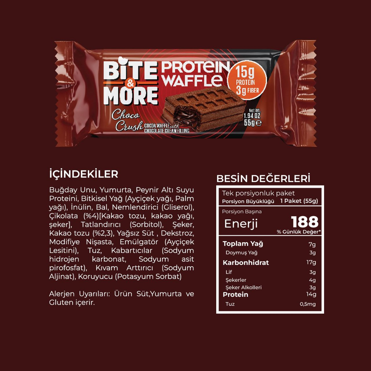 Bite & More Protein Waffle 55 GR - Double Choco
