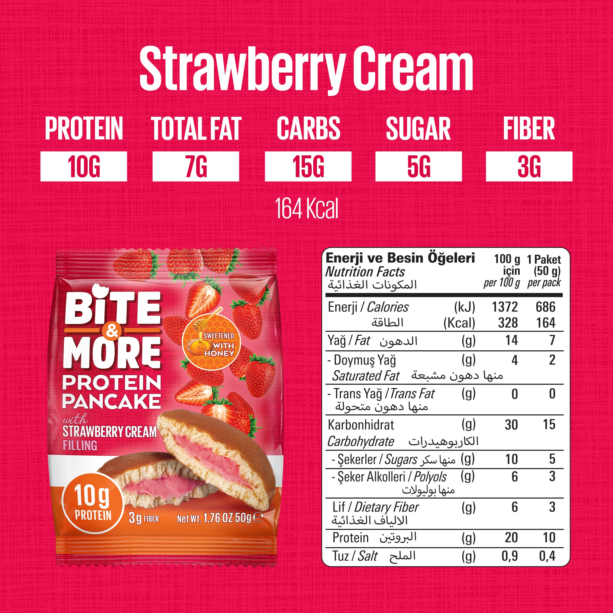 Bite & More Protein Pancake 50 GR - Strawberry 12 Adet