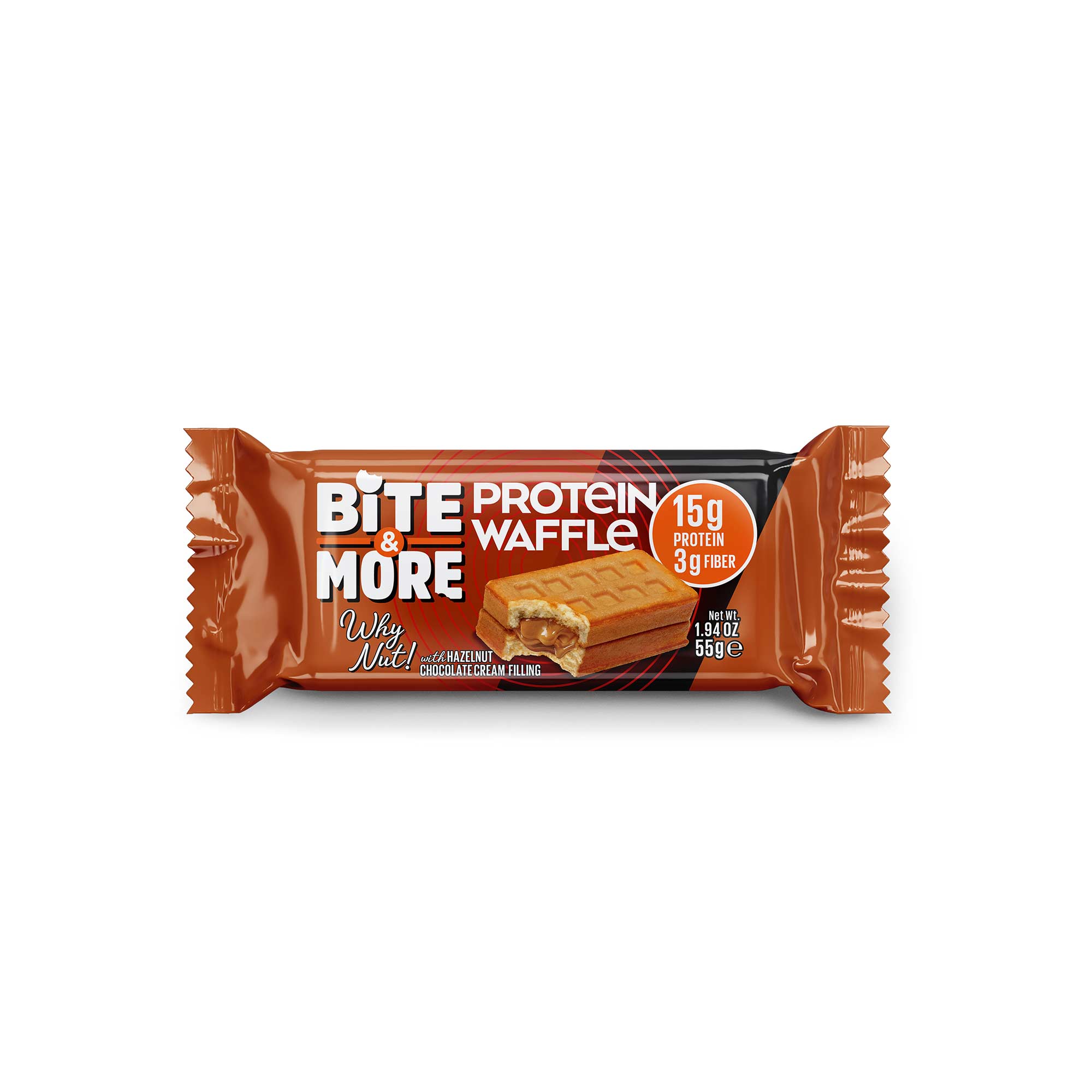Bite & More Protein Waffle 55 GR - Hazelnut - 12 Adet