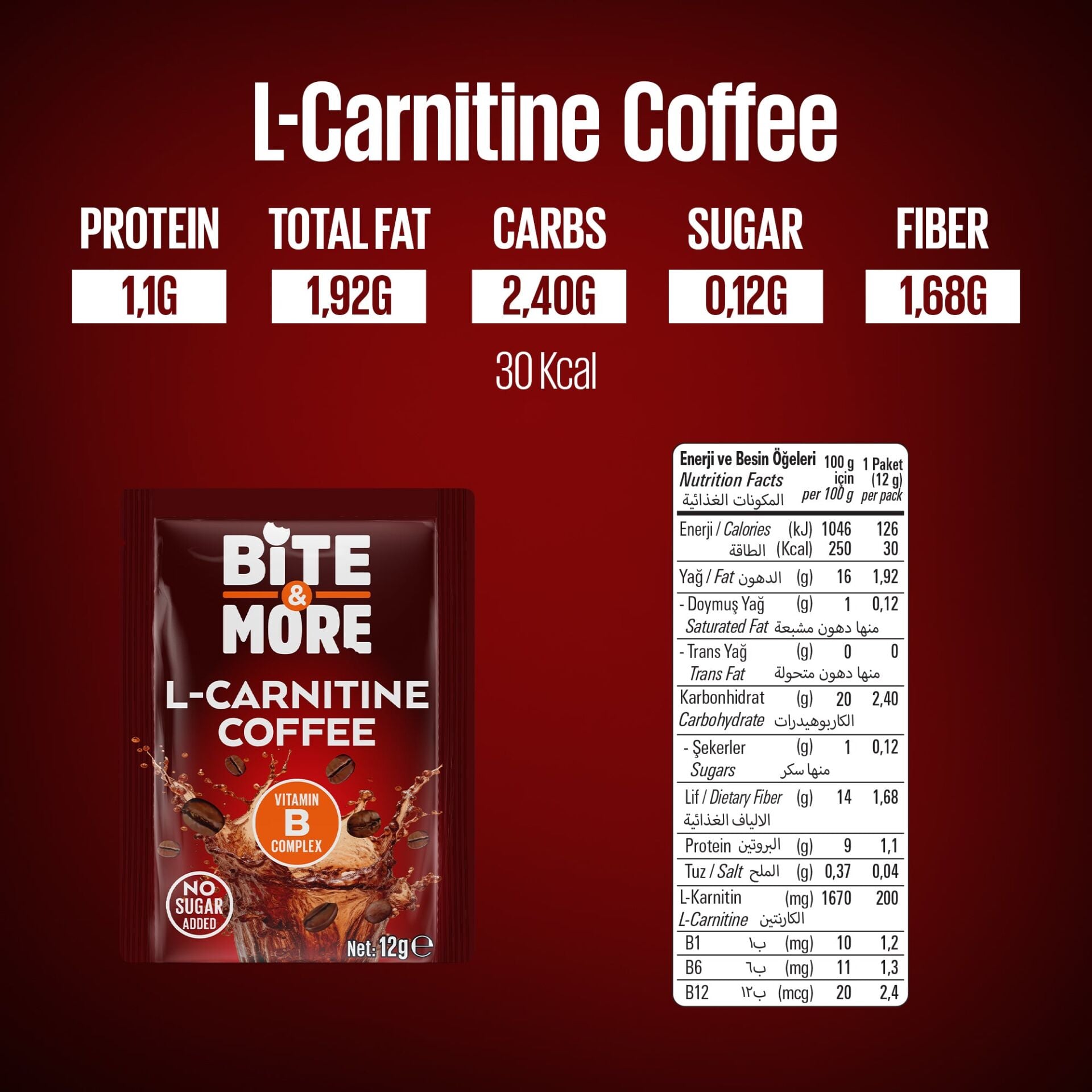 Bite & More L-Carnitine Coffee 12 GR - 10'lu