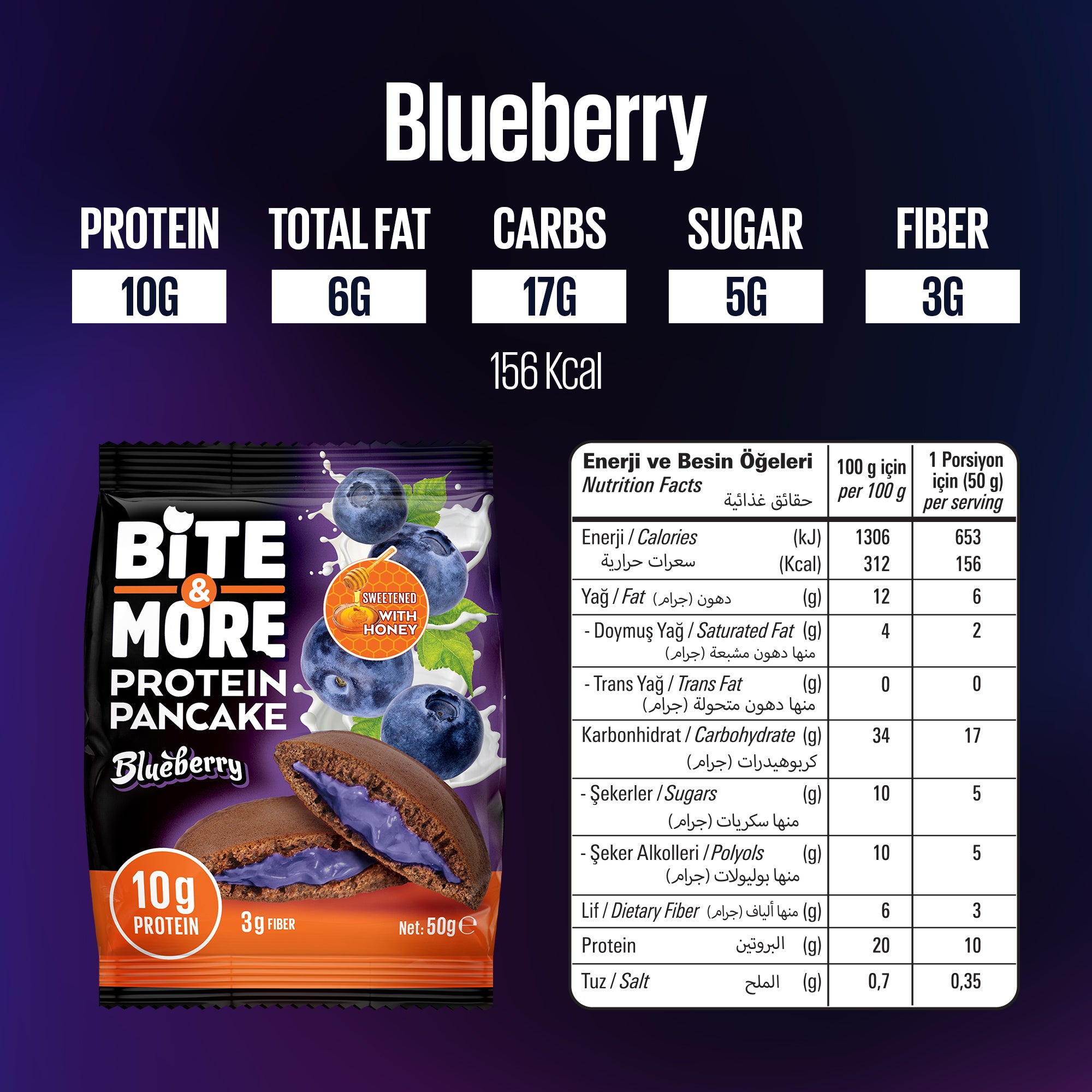 Bite & More Protein Pancake 50 GR - Blueberry