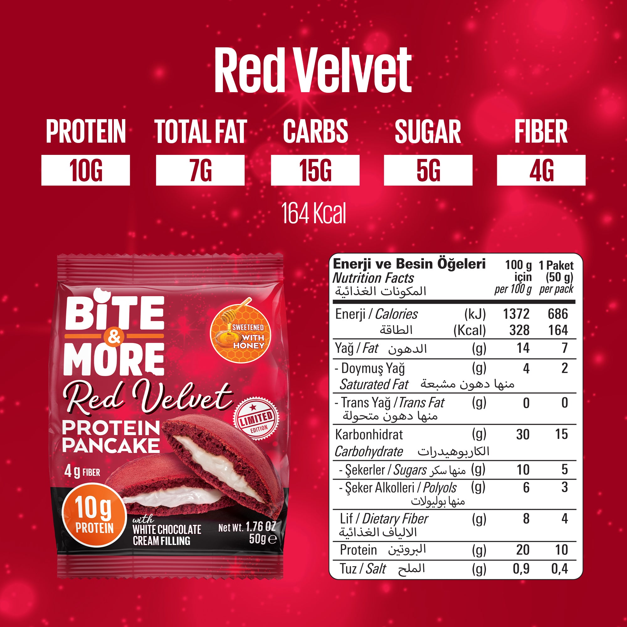 Bite & More Protein Pancake 50 GR - Red Velvet 12 Adet