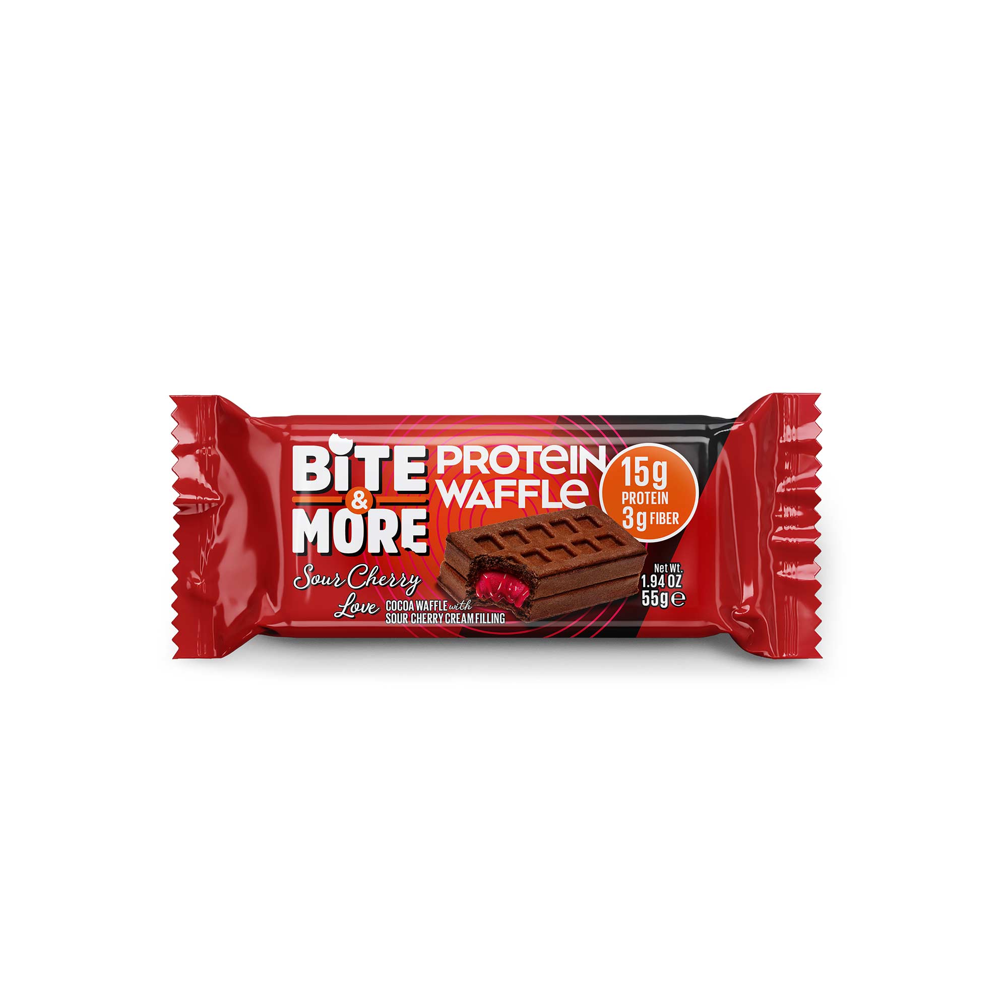 Bite & More Protein Waffle 55 GR - Cherry - 12 Adet