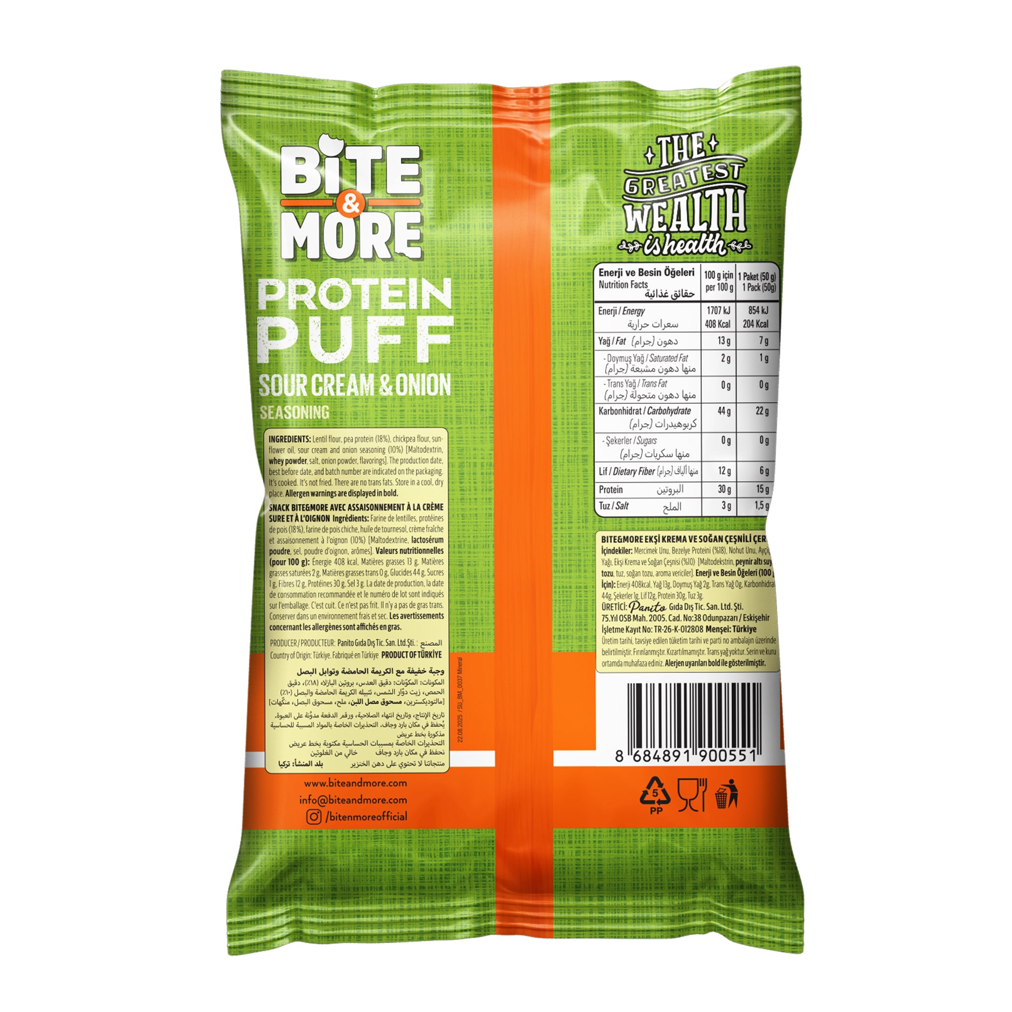 Bite & More Proteinli Vegan Cips 50 GR - Sour & Cream