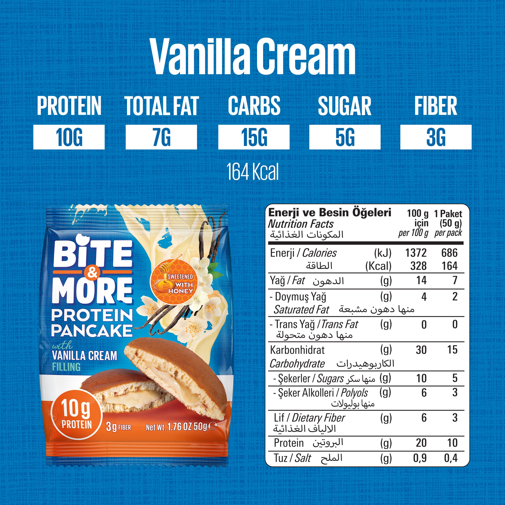 Bite & More Protein Pancake 50 GR - Vanilla Cream - 12 Adet