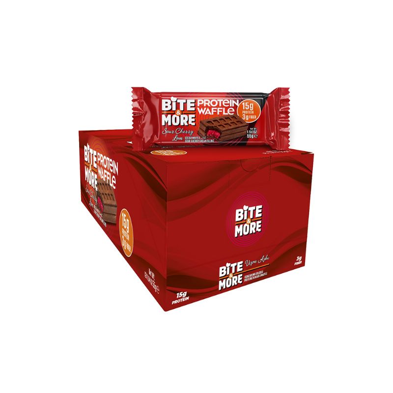 Bite & More Protein Waffle 55 GR - Cherry - 12 Adet